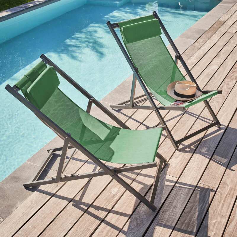 Lote de 2 hamacas plegables de aluminio reclinables en 4 posiciones