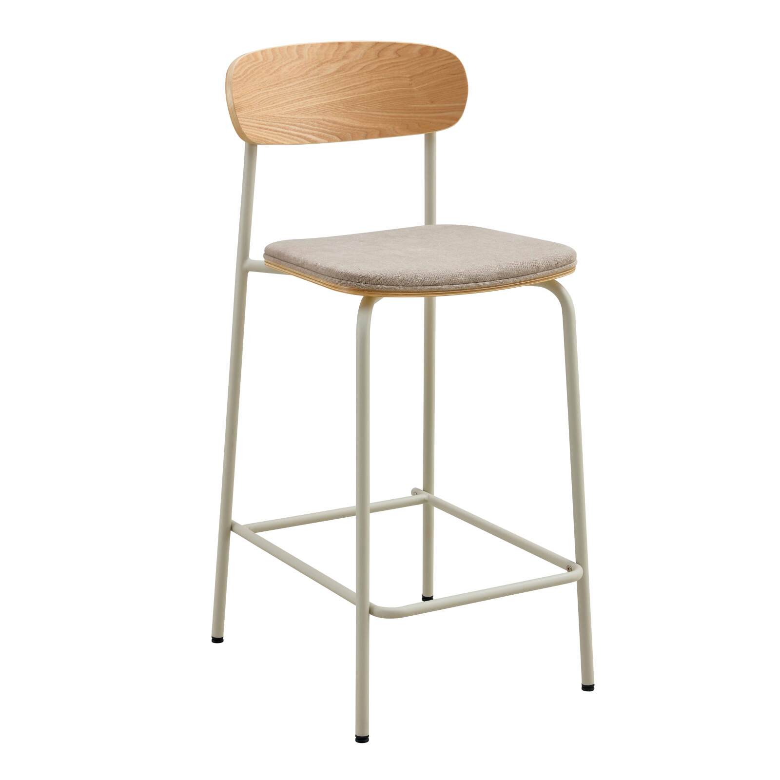 Lote de 2 sillas altas de metal, madera y tela