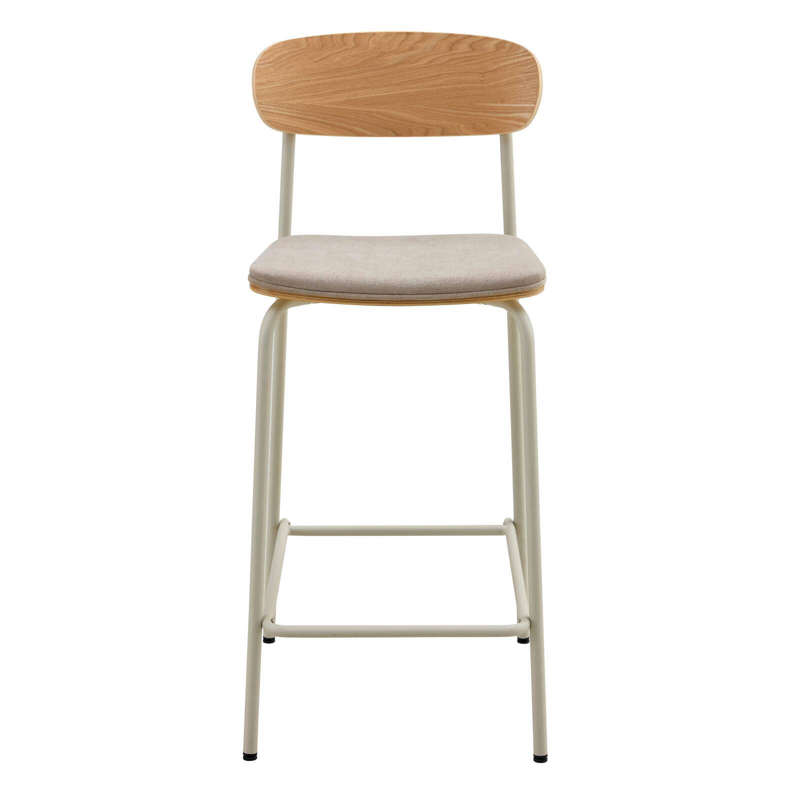 Lote de 2 sillas altas de metal, madera y tela