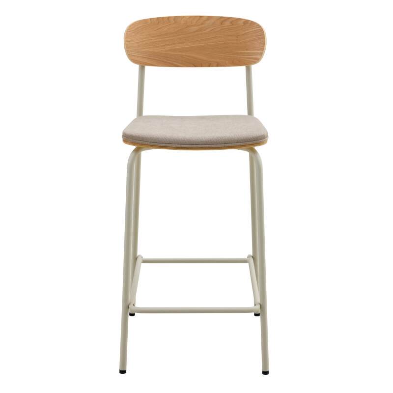 Lote de 2 sillas altas de metal, madera y tela