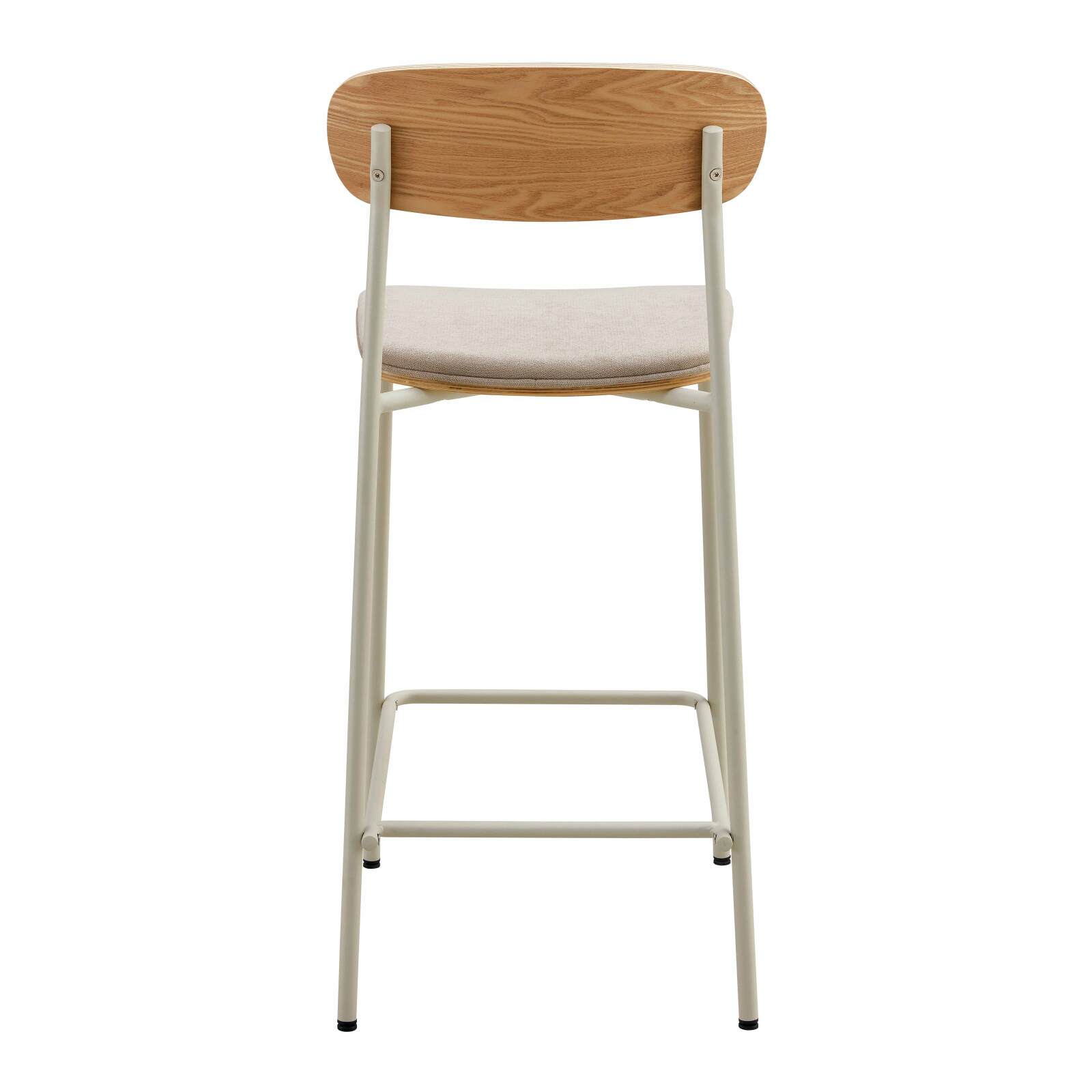 Lote de 2 sillas altas de metal, madera y tela