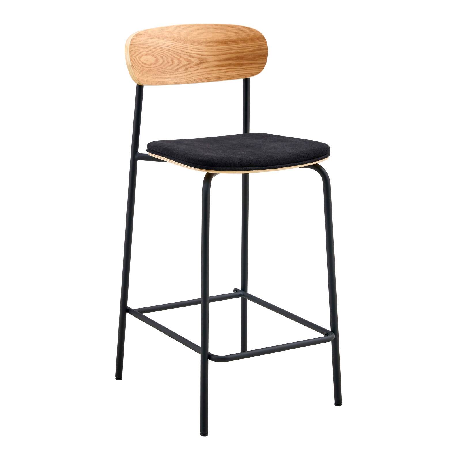 Lote de 2 sillas altas de metal, madera y tela