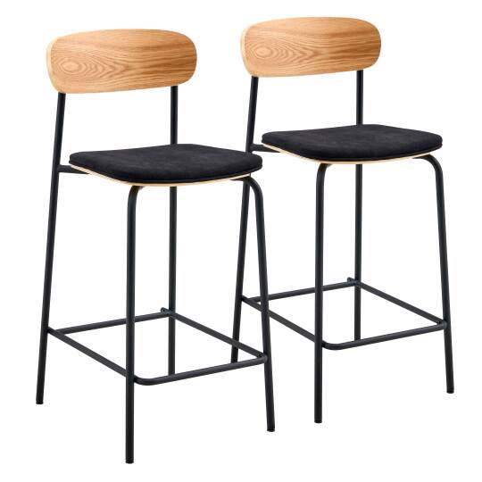 Sillas altas de madera, metal y tela - Lote de 2 | Oviala