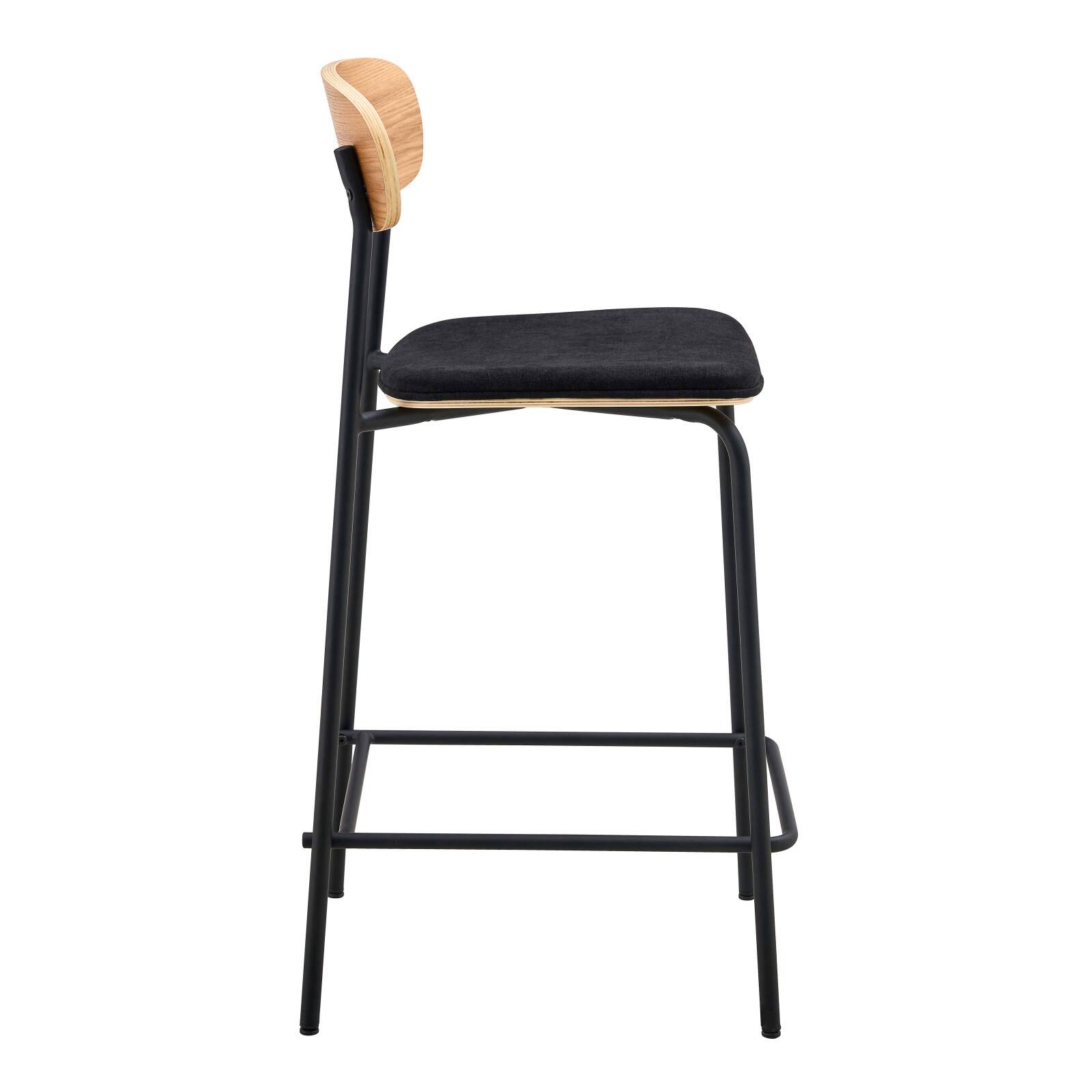 Lote de 2 sillas altas de metal, madera y tela