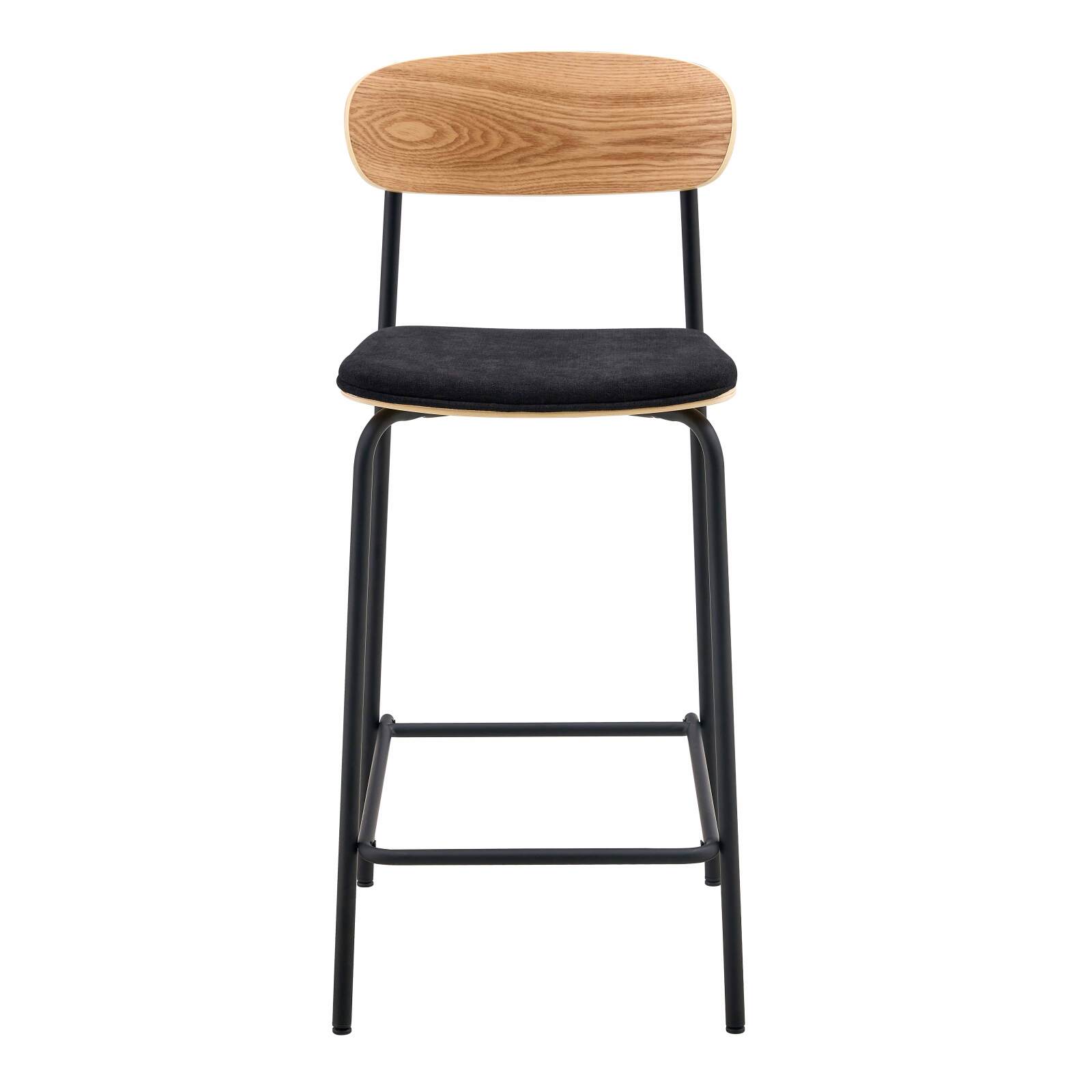 Lote de 2 sillas altas de metal, madera y tela