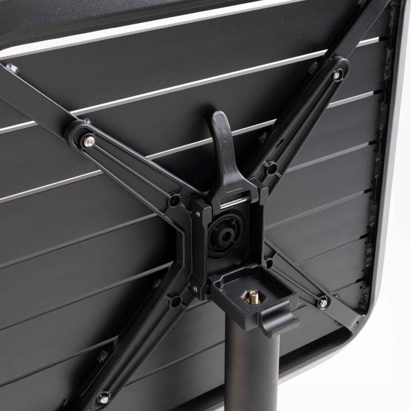 Mesa alta reclinable de 60x60 cm y 2 sillas altas de aluminio