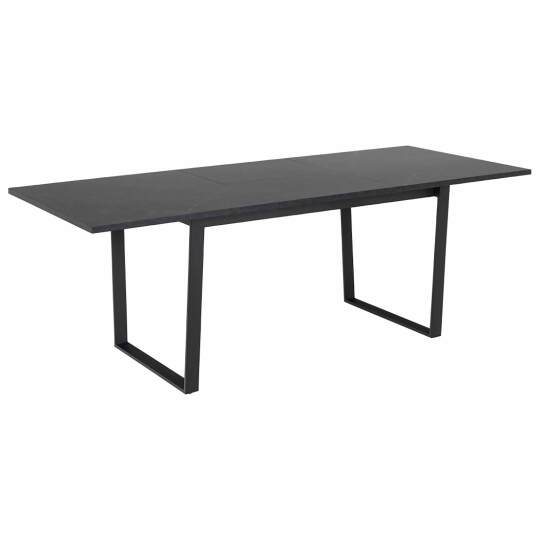 Mesa de comedor extensible rectangular efecto mármol negro y metal 6 a 8 personas | Oviala