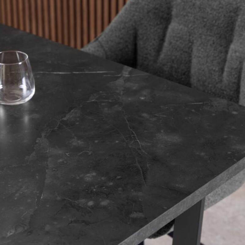 Mesa de comedor extensible en acero y MDF efecto mármol negro - 6 a 8 personas