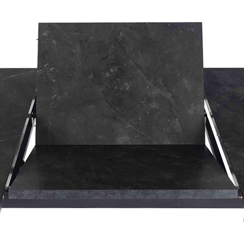 Mesa de comedor extensible en acero y MDF efecto mármol negro - 6 a 8 personas