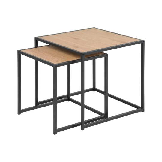 Mesas nido cuadradas en acero y MDF efecto roble