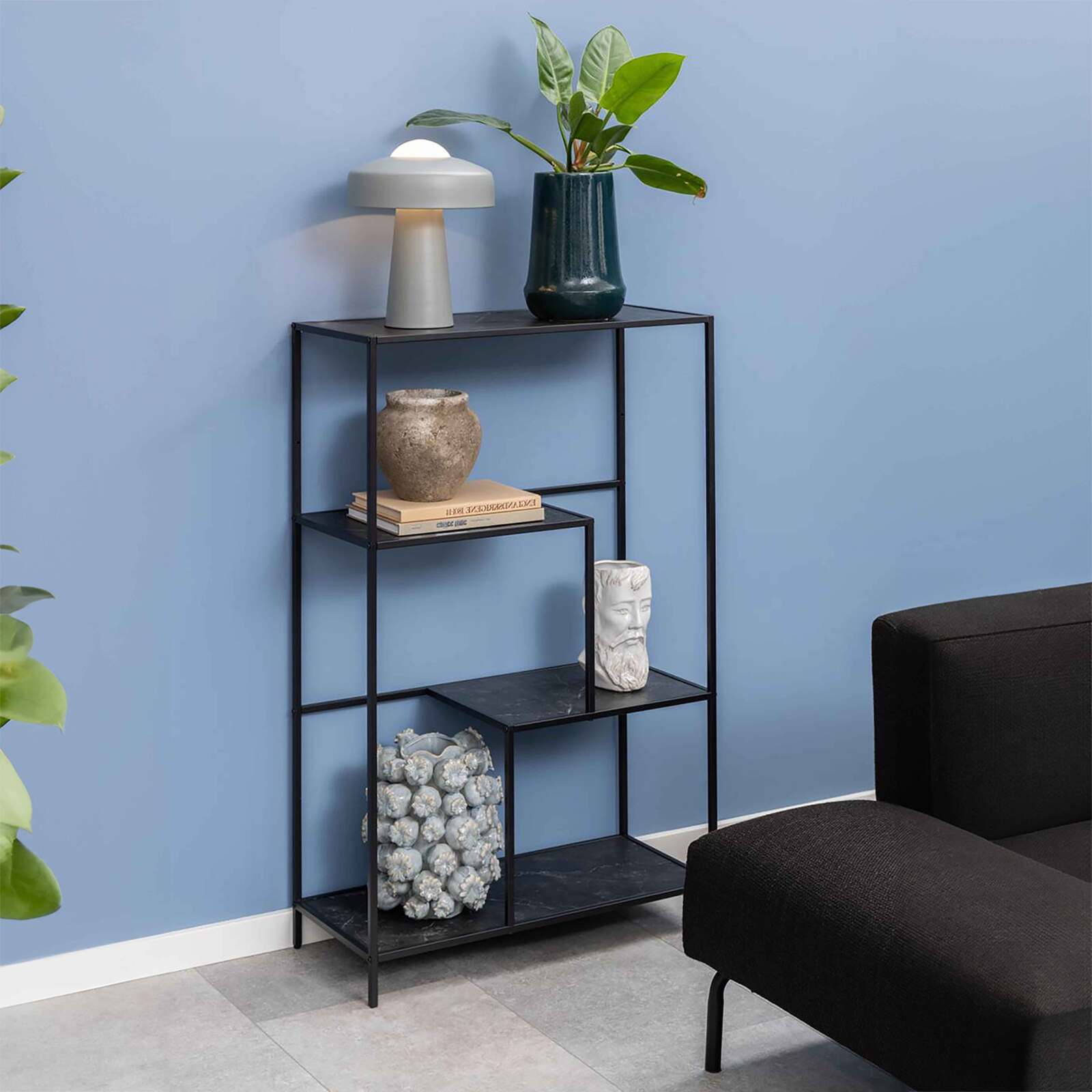 Estante alto de MDF acero y efecto mármol 114 x 72 cm