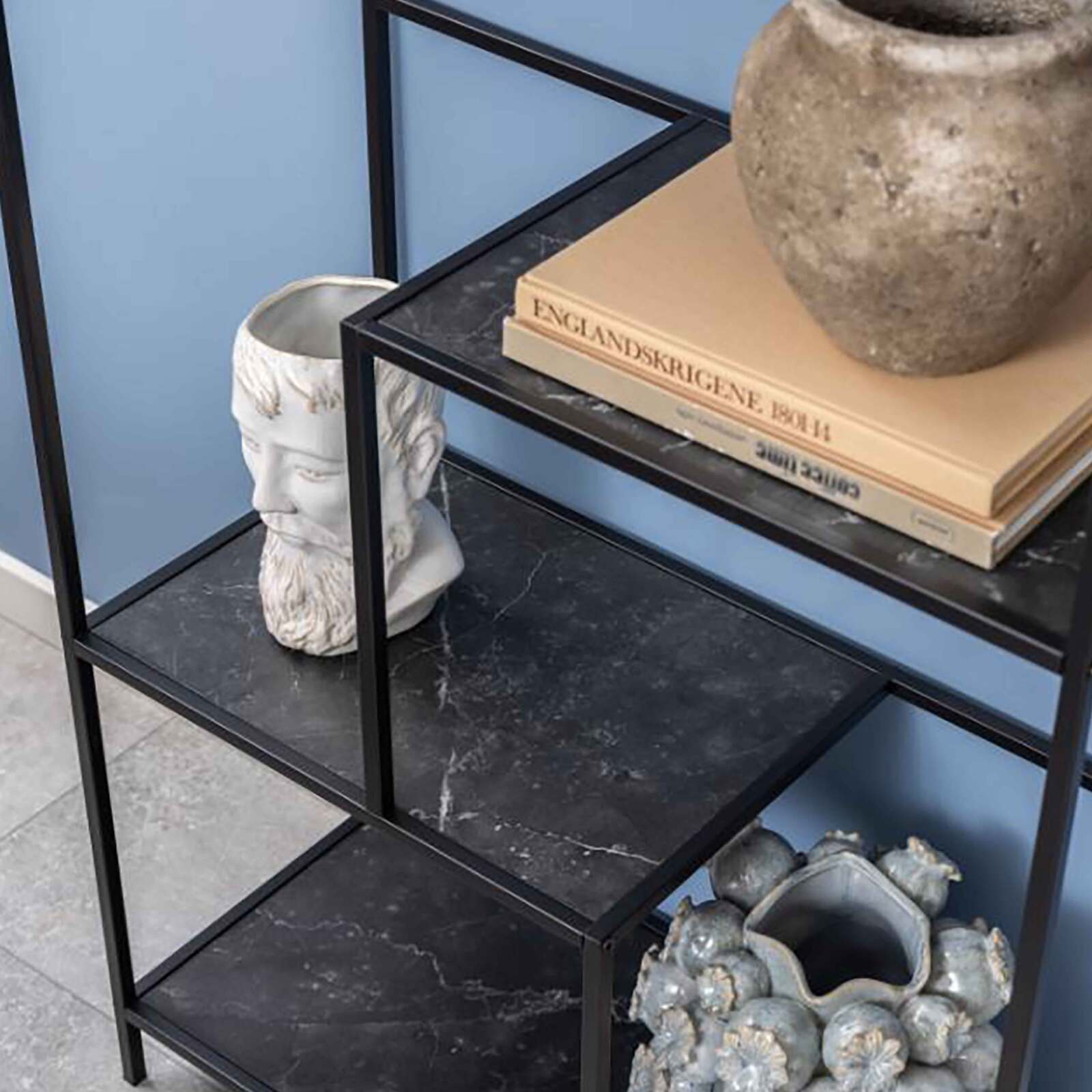 Estante alto de MDF acero y efecto mármol 114 x 72 cm