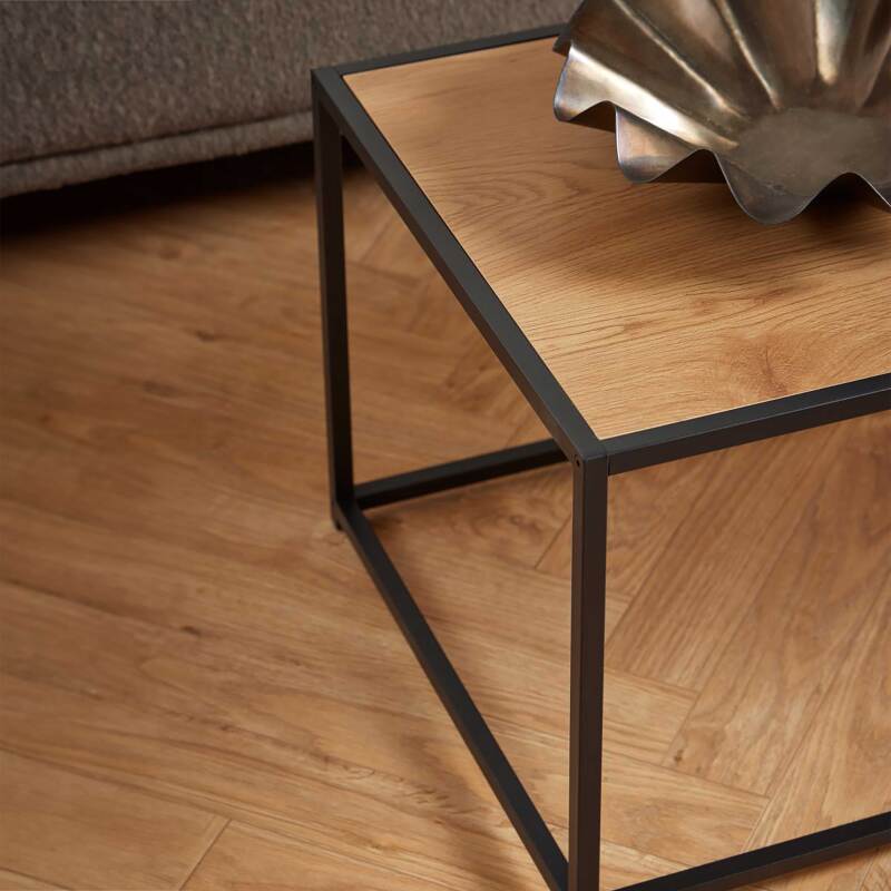 Mesa de centro rectangular en acero y MDF efecto roble (3/5)