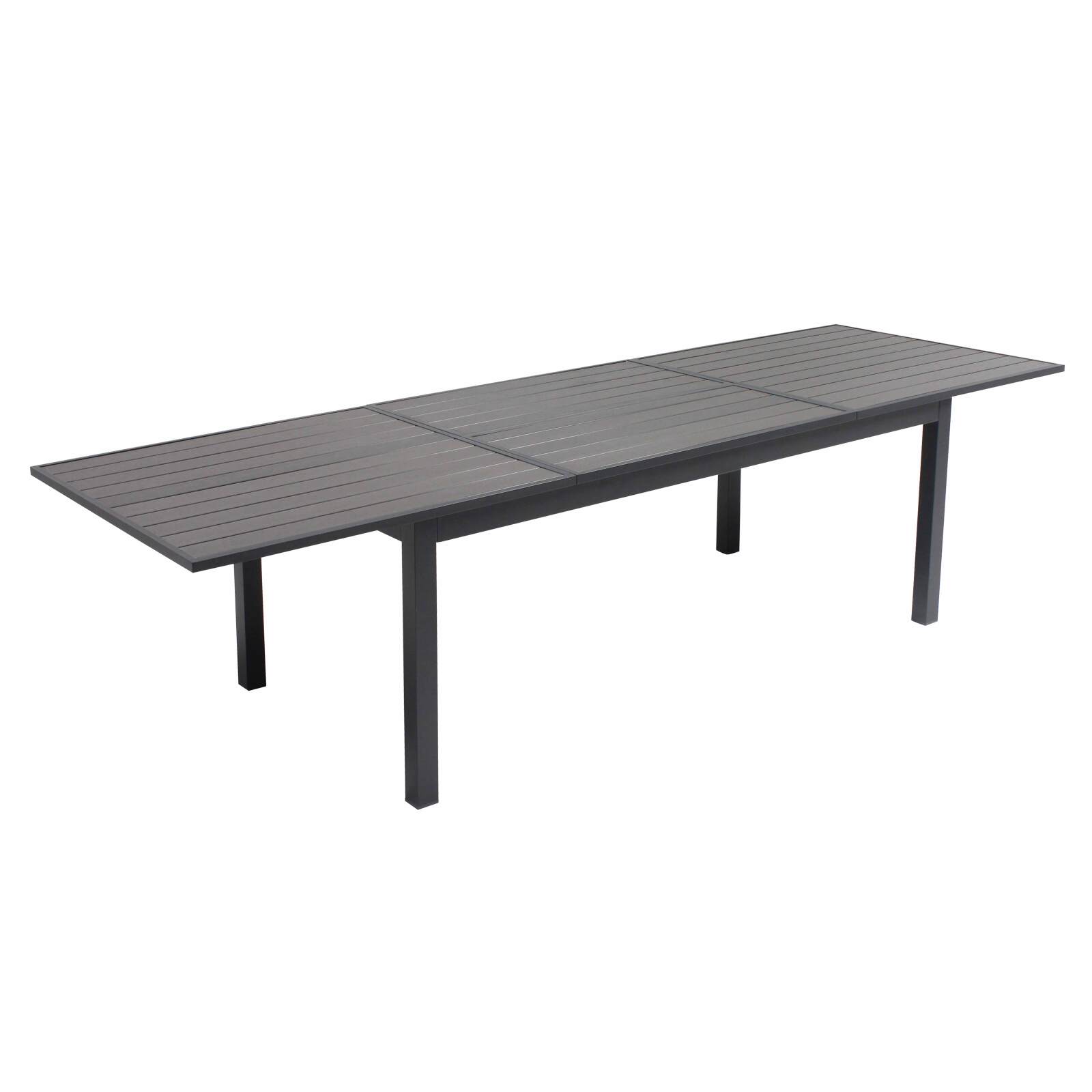 Mesa de jardín rectangular extensible de aluminio/madera contrachapada con 8 sillas y 2 sillas con reposabrazos