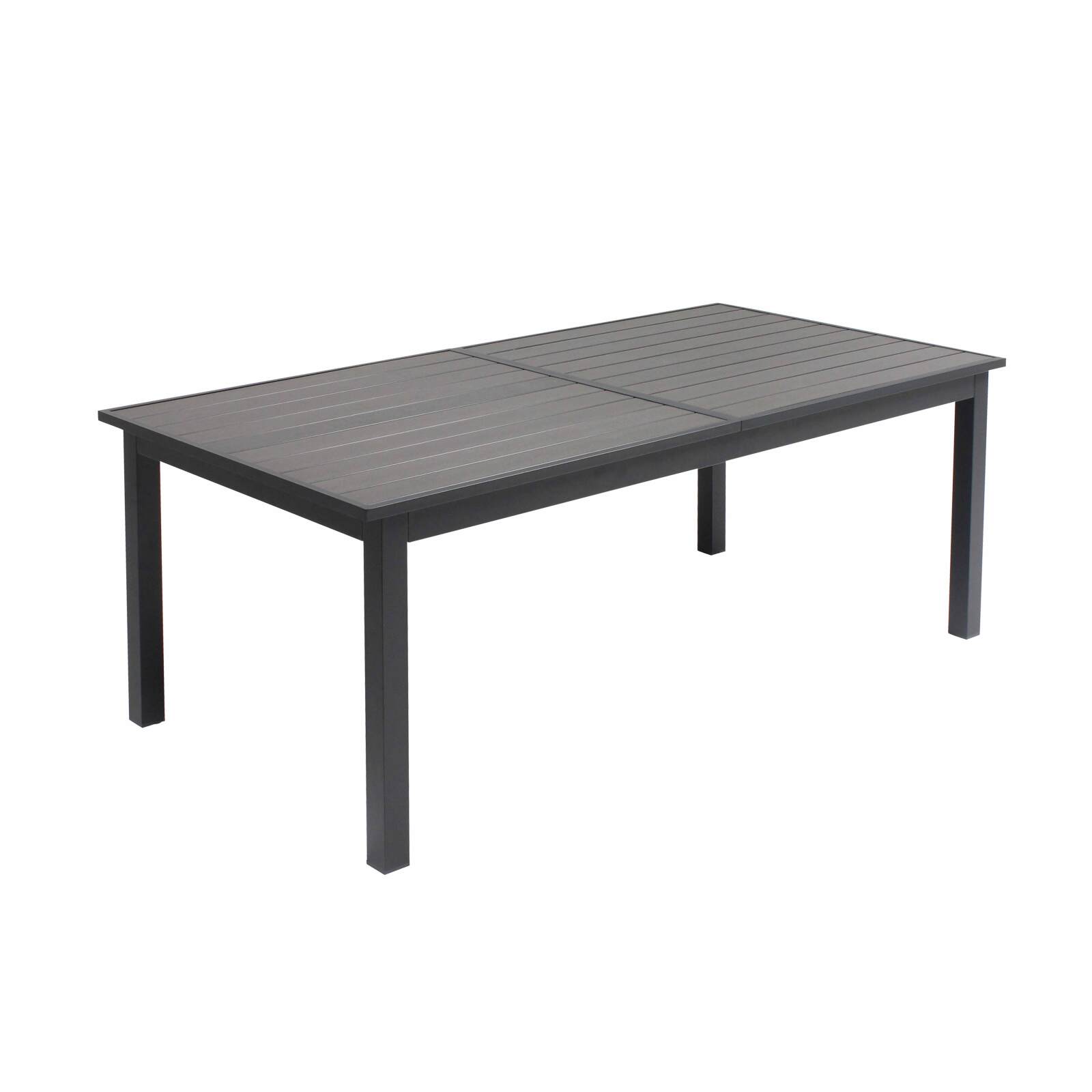 Mesa de jardín rectangular extensible de aluminio/madera contrachapada con 8 sillas y 2 sillas con reposabrazos