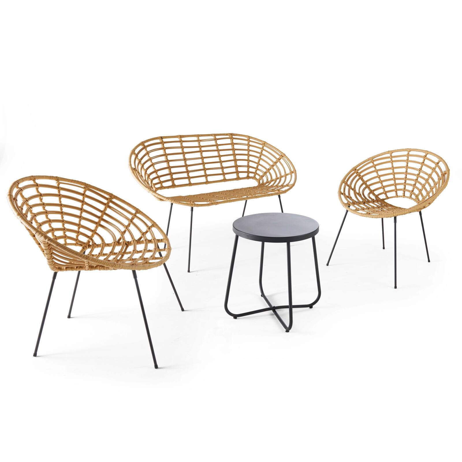 Salón de jardín de ratán de imitación con 1 sofá + 2 sillones y 1 mesa de centro