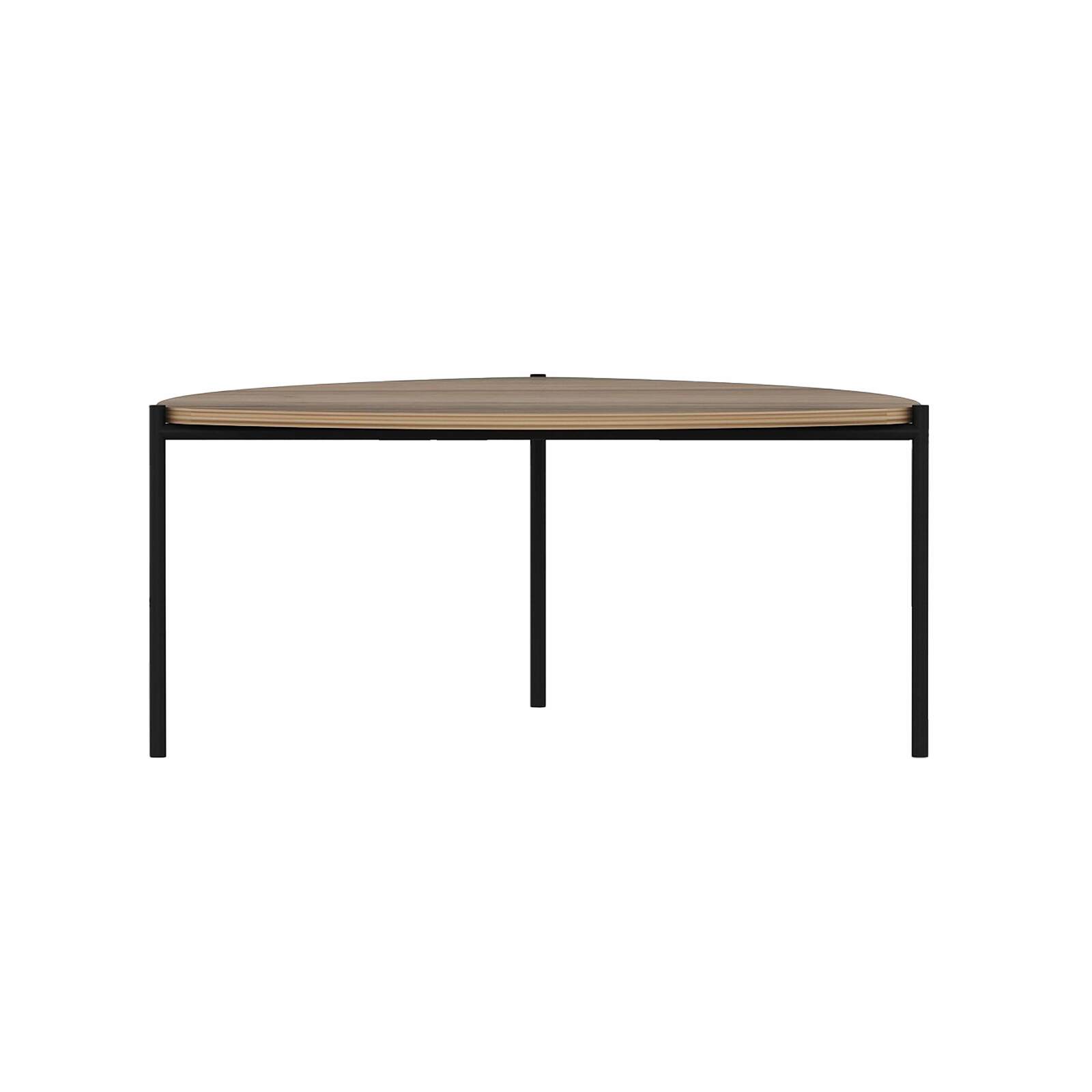 Mesa de centro triangular en acero y melamina imitación madera