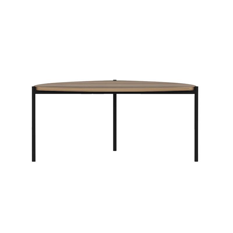 Mesa de centro triangular en acero y melamina imitación madera