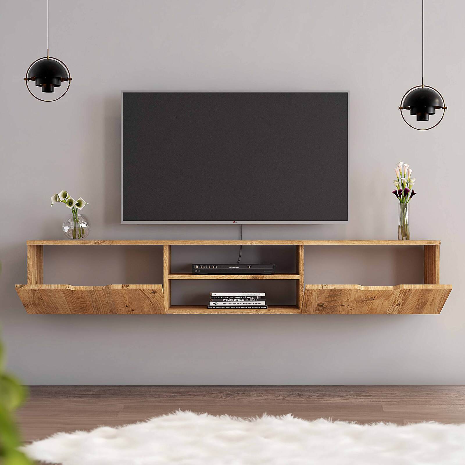 Mueble TV Suspendido En Melamina Efecto Madera Oviala mueble-tv-suspendido-en-melamina-efecto-madera-oviala
