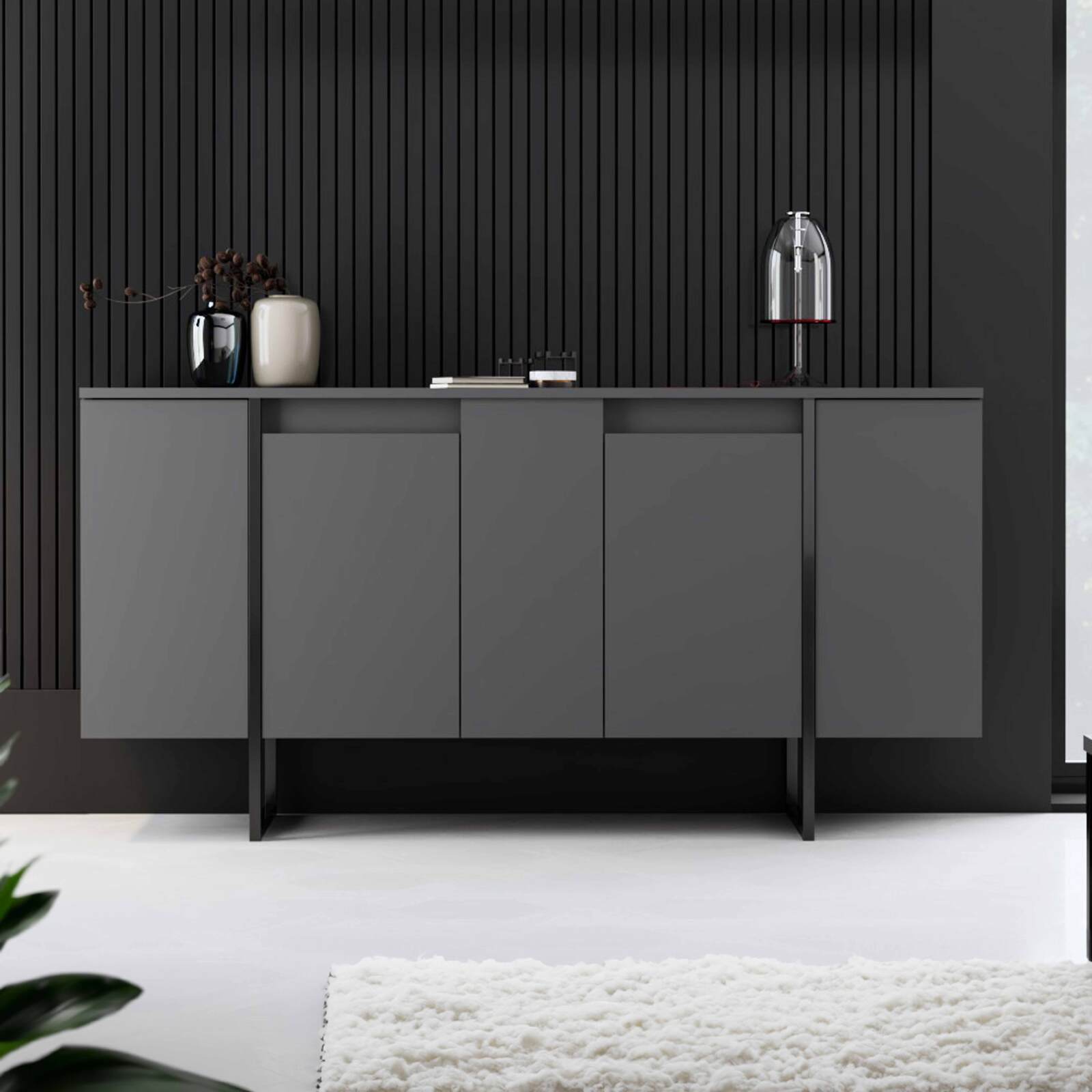 Aparador de 2 puertas en metal y melamina FSC® gris