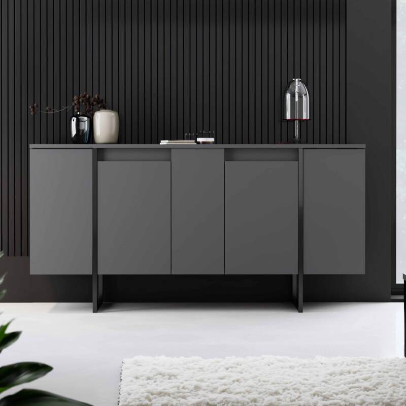 Aparador de 2 puertas en metal y melamina FSC® gris (3/6)