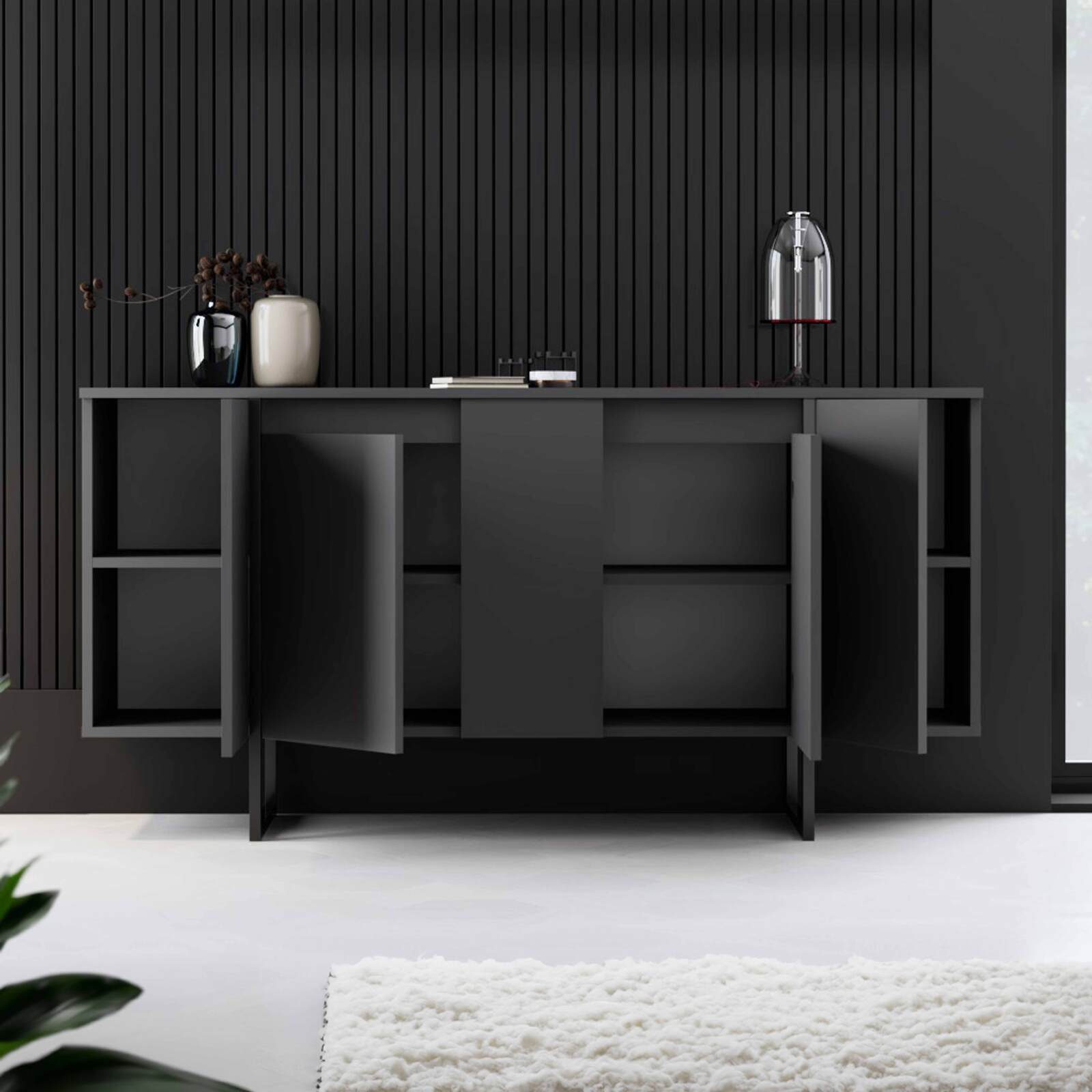 Aparador de 2 puertas en metal y melamina FSC® gris