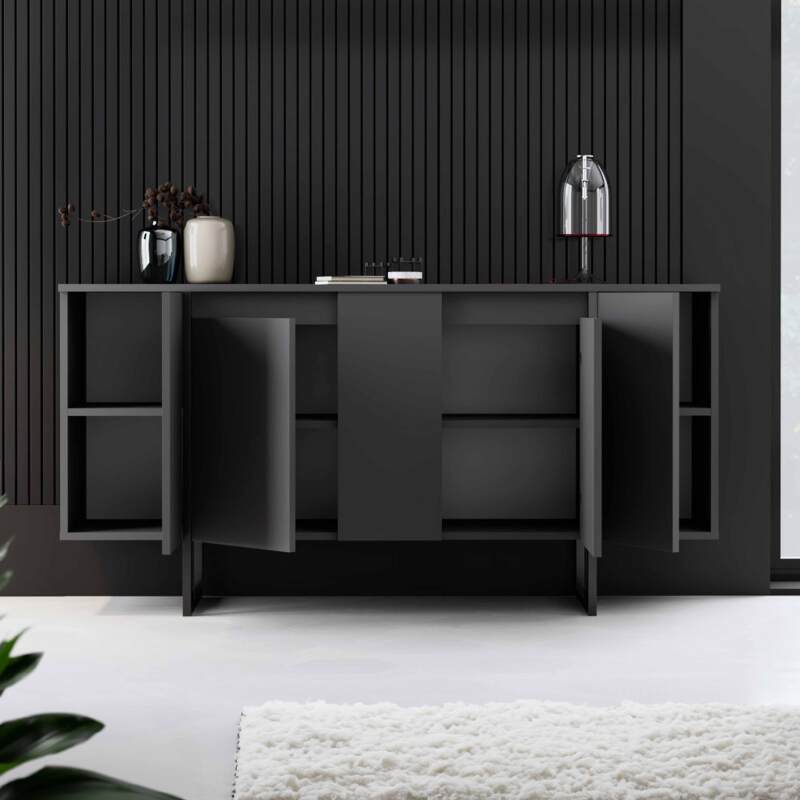 Aparador de 2 puertas en metal y melamina FSC® gris (4/6)