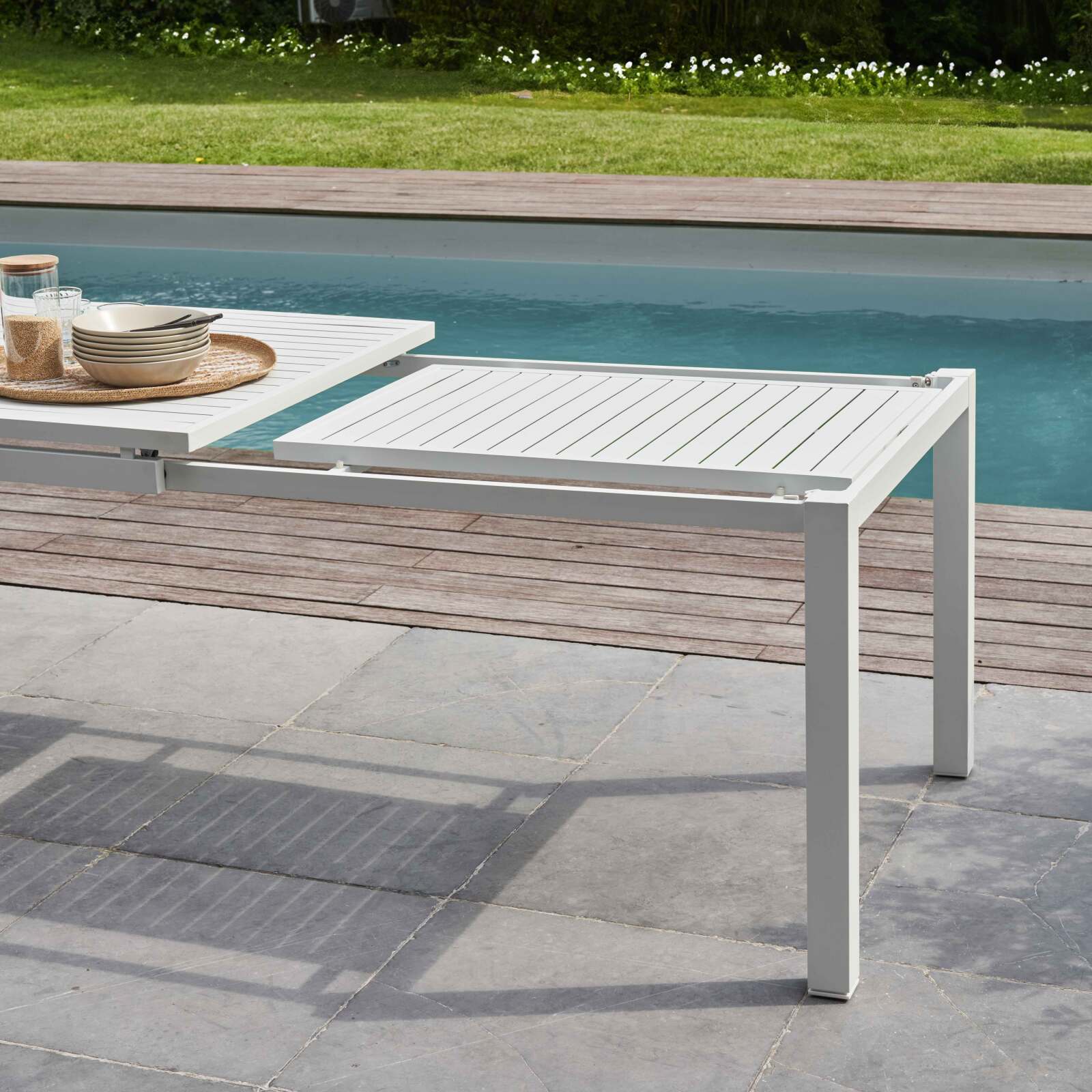 Mesa de jardín extensible rectangular (180/240 x 90 x 76 cm) en aluminio