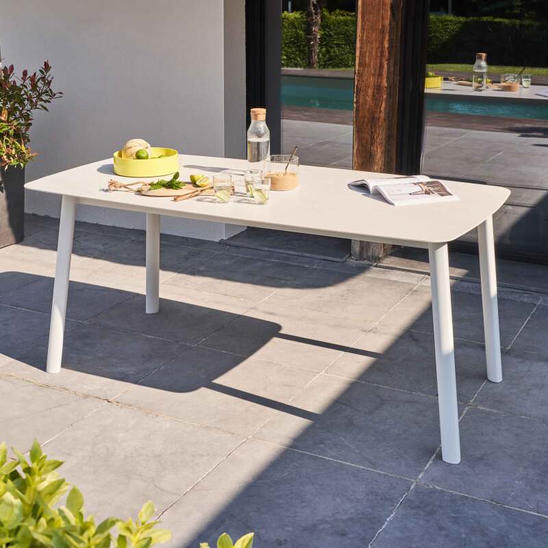 Mesa de jardín rectangular (180 x 90 cm) de aluminio + piedra sinterizada