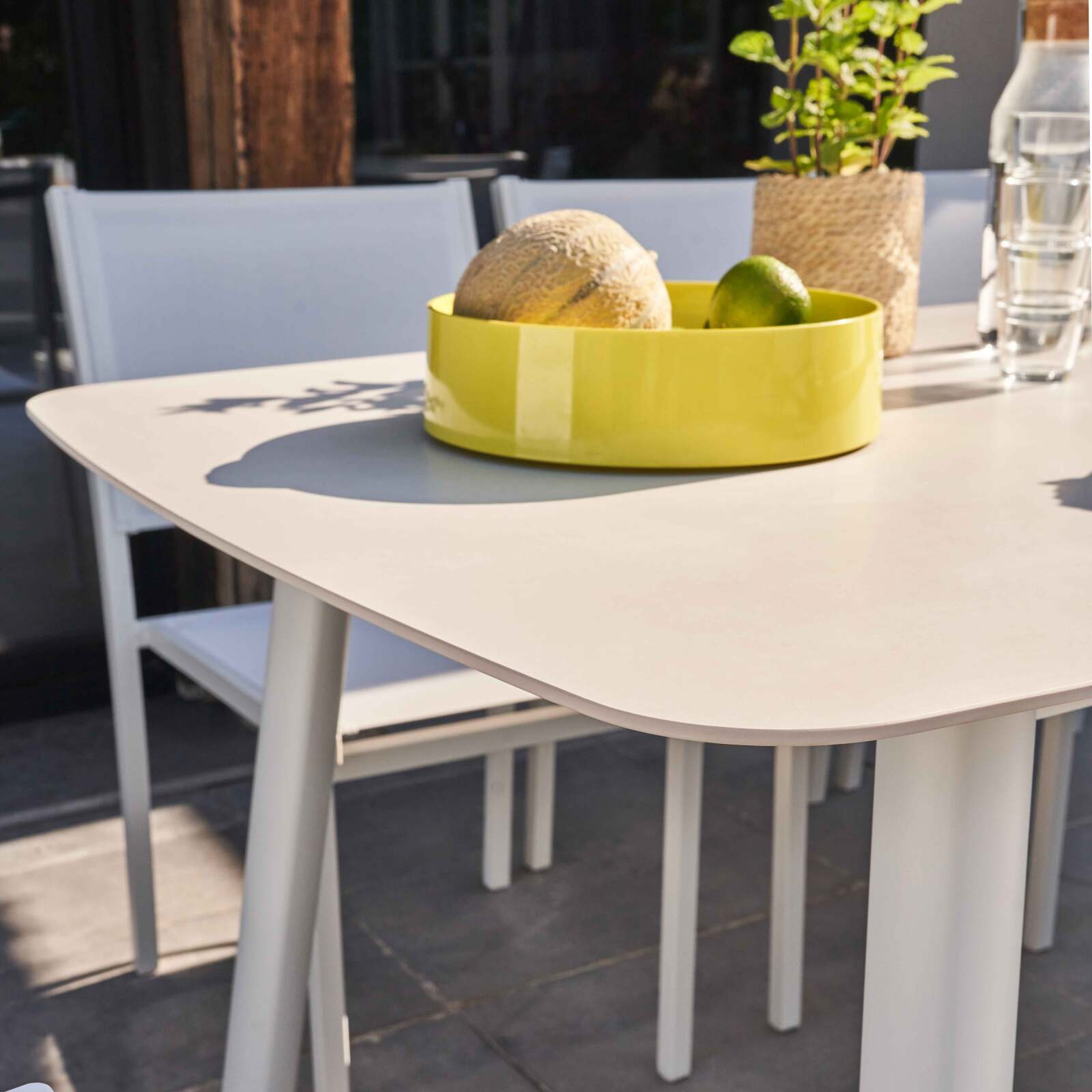 Mesa de jardín rectangular (180 x 90 cm) de aluminio + piedra sinterizada