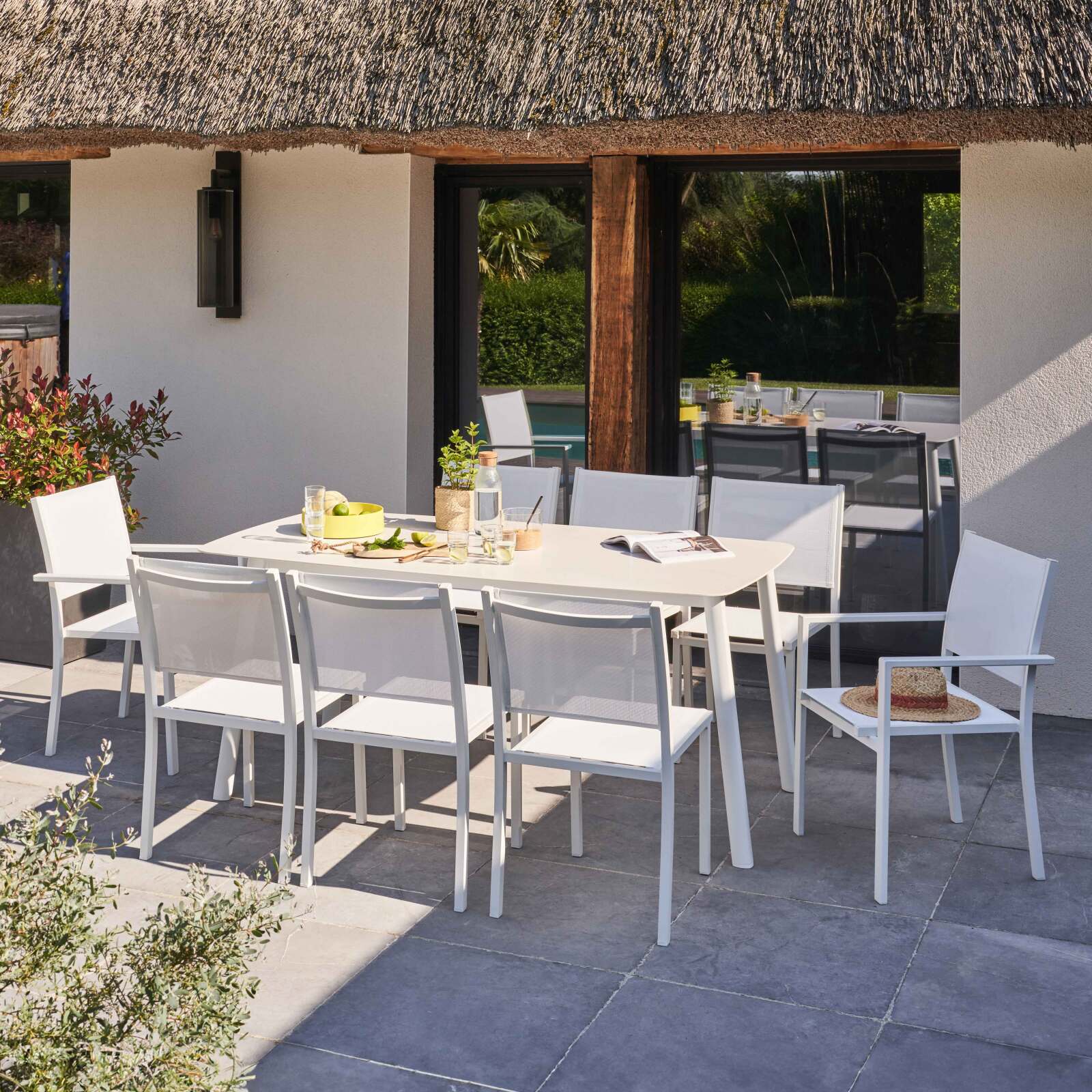 Mesa de jardín rectangular (180 x 90 cm) de aluminio + piedra sinterizada