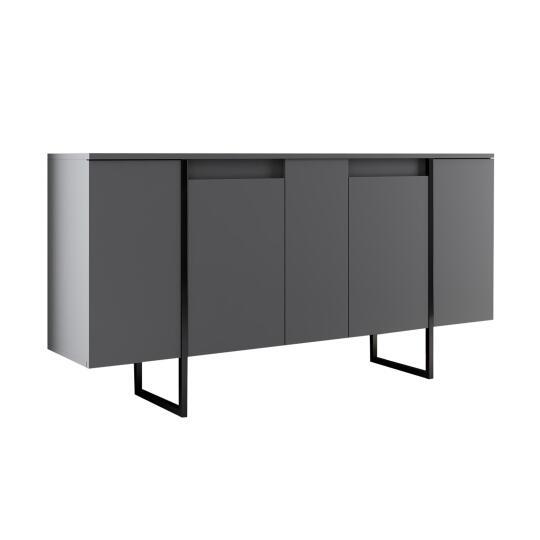 Aparador gris metal 4 puertas 160 cm | Oviala