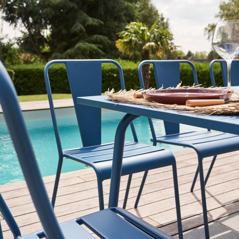 Mesa de jardín rectangular de 180 x 90 y 8 sillas de bistró de metal (2/7)