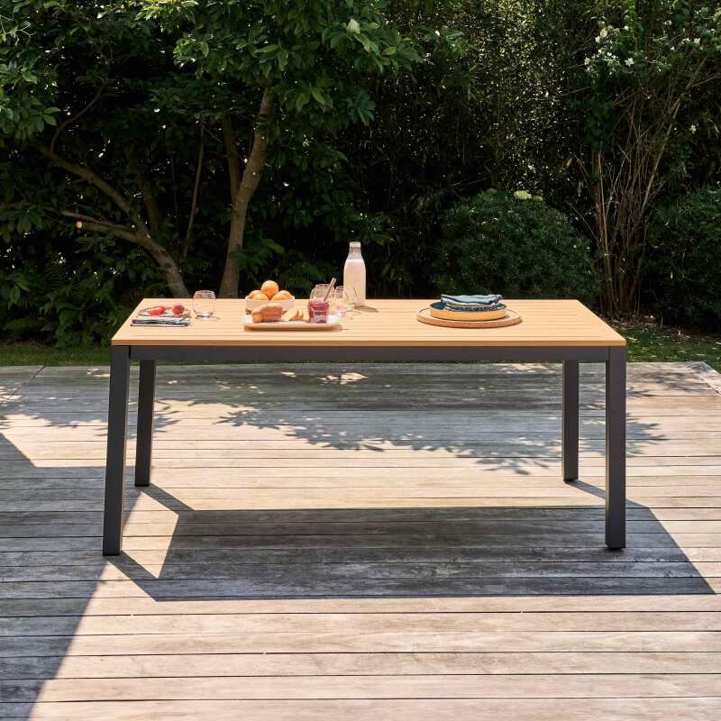 Mesa de jardín extensible rectangular (180/240 x 89 x 74 cm) en aluminio y madera de eucalipto FSC®