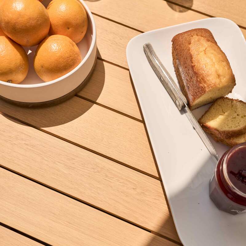 Mesa de jardín extensible rectangular (180/240 x 89 x 74 cm) en aluminio y madera de eucalipto FSC®