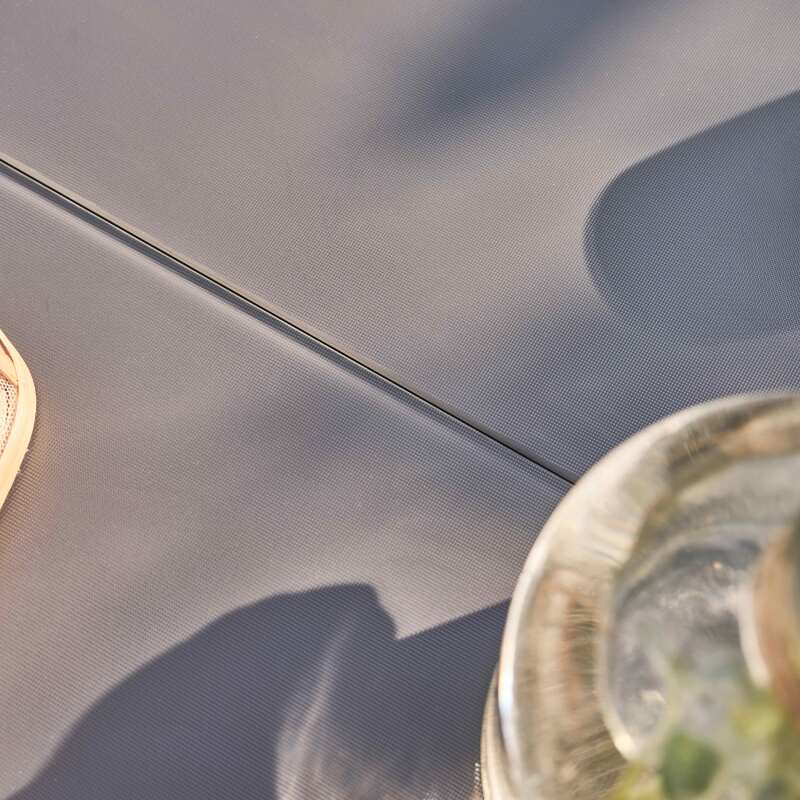 Mesa de jardín extensible rectangular (320 x 100 x 76 cm) en aluminio gris