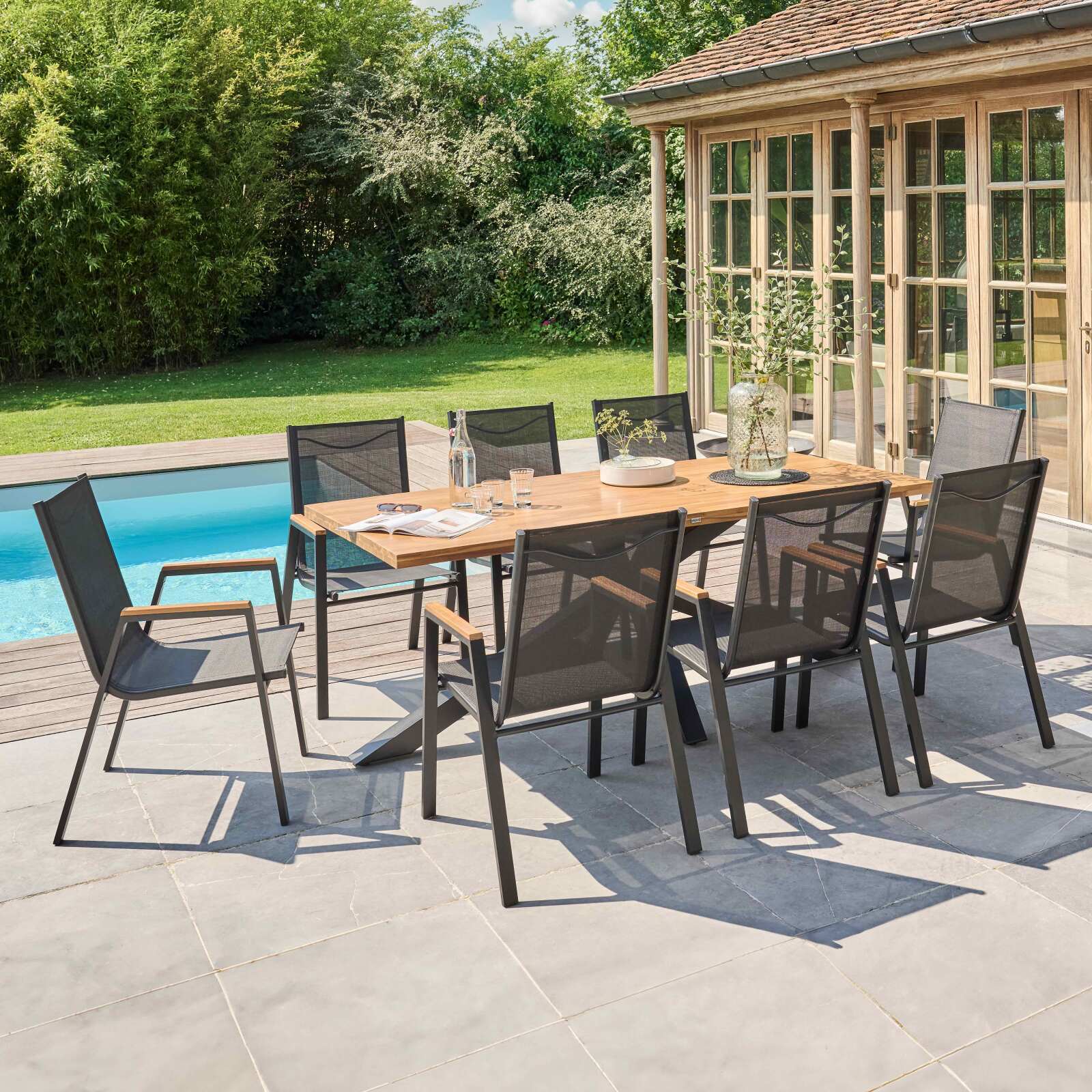 Mesa de jardín rectangular de madera de acacia