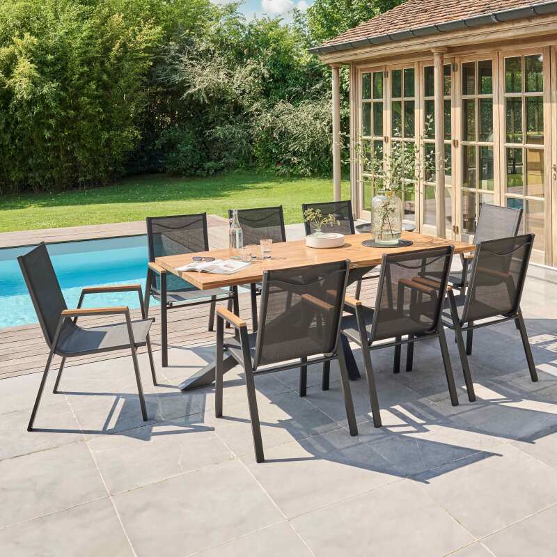 Mesa de jardín rectangular de madera de acacia (5/6)