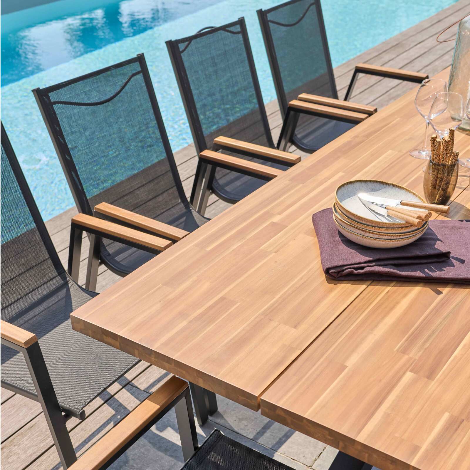 Mesa de jardín rectangular de madera de acacia