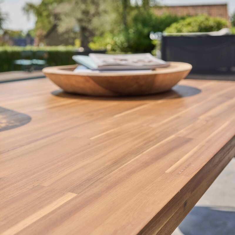 Mesa de jardín rectangular 240 x 75 cm de aluminio y madera de acacia y 10 sillas con reposabrazos (4/7)
