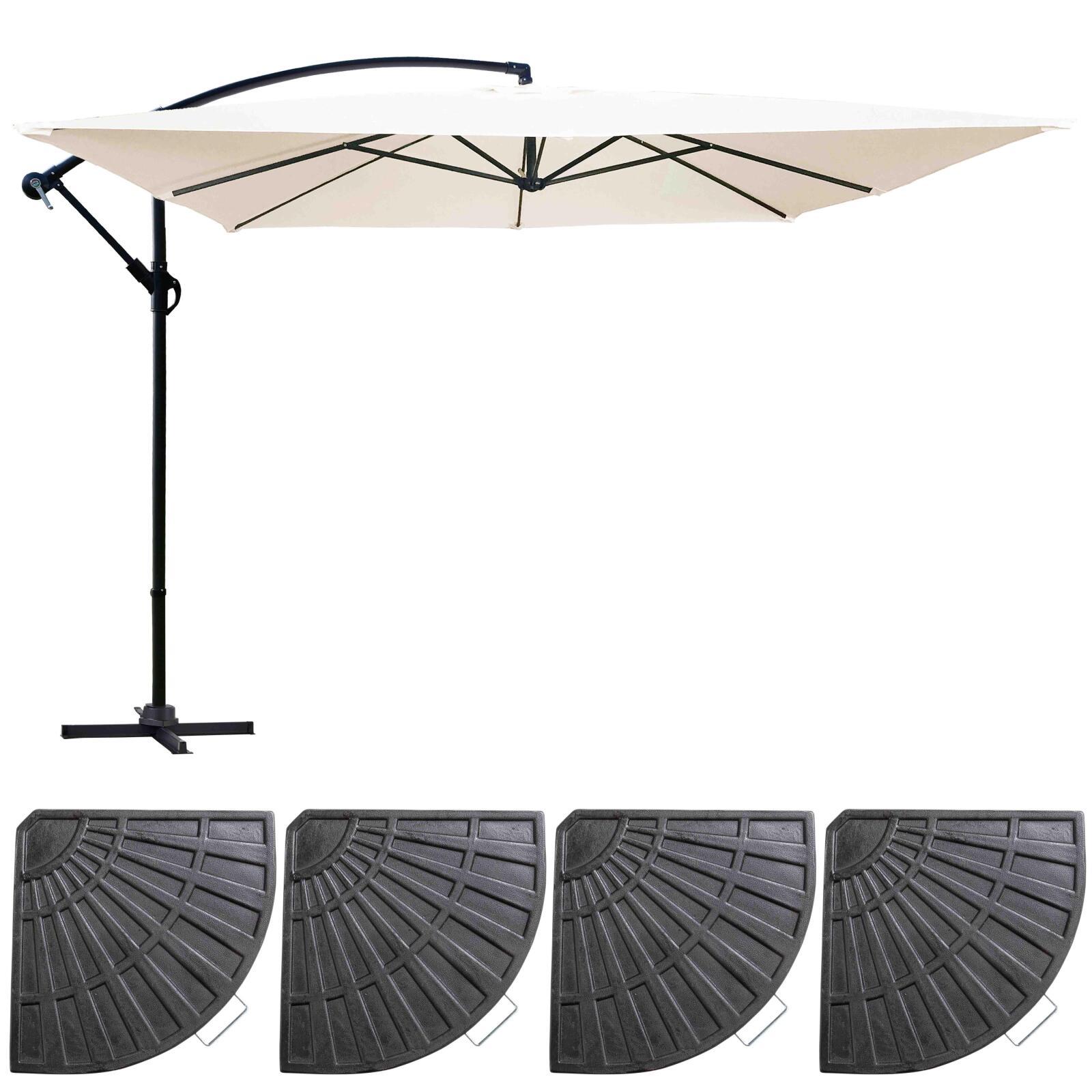 Conjunto de sombrilla colgante (3 x 3 m) y 4 losas lastradas
