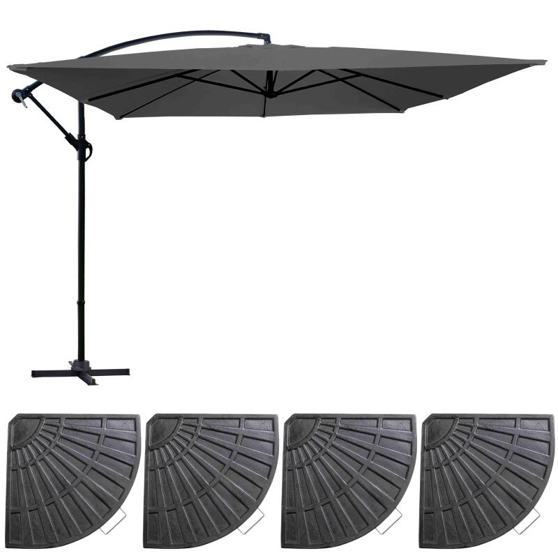 Conjunto de sombrilla colgante (3 x 3 m) y 4 losas lastradas