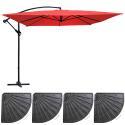 Conjunto de sombrilla colgante (3 x 3 m) y 4 losas lastradas