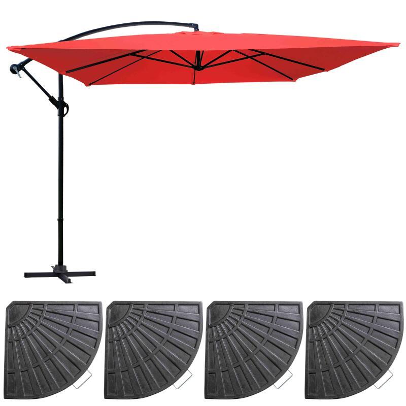 Conjunto de sombrilla colgante (3 x 3 m) y 4 losas lastradas