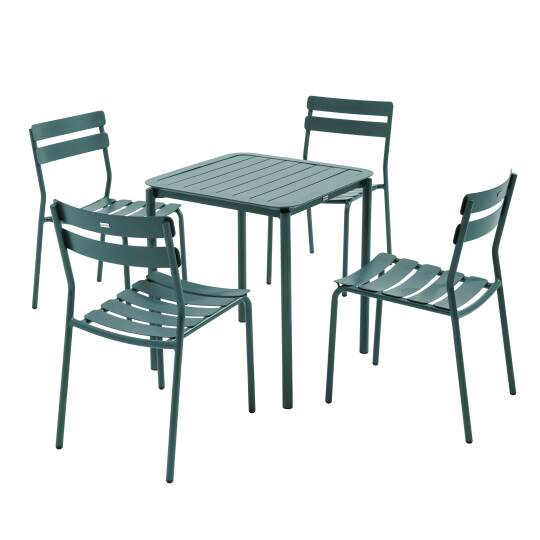 Mesa de terraza cuadrada 70 x 70 cm y 4 sillas de aluminio