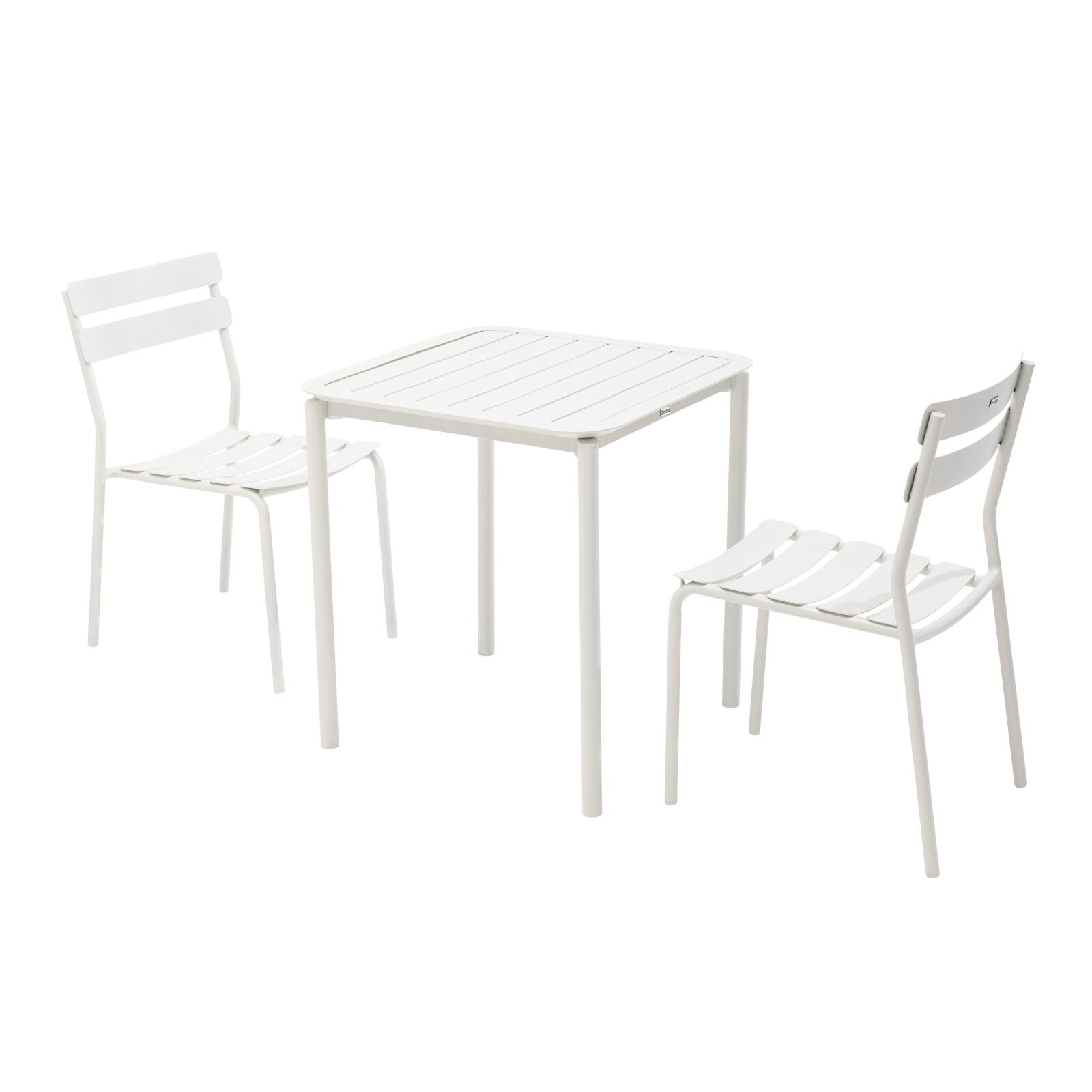 Mesa de terraza cuadrada 70 x 70 cm y 2 sillas de aluminio