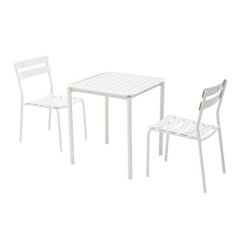 Mesa de terraza cuadrada 70 x 70 cm y 2 sillas de aluminio