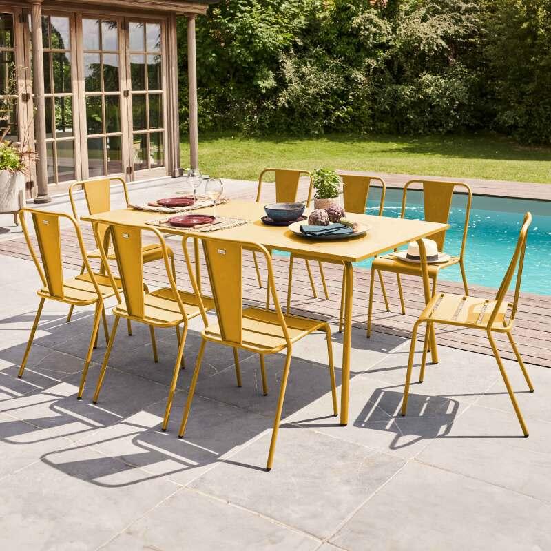 Mesa de jardín de metal 180x90 cm y 8 sillas - Lifestyle