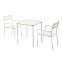 Mesa de patio cuadrada de 70 x 70 cm y 2 sillas con reposabrazos de aluminio