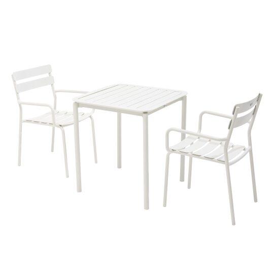 Mesa de jardín cuadrada de aluminio 70x70 cm y 2 sillas con reposabrazos | Oviala